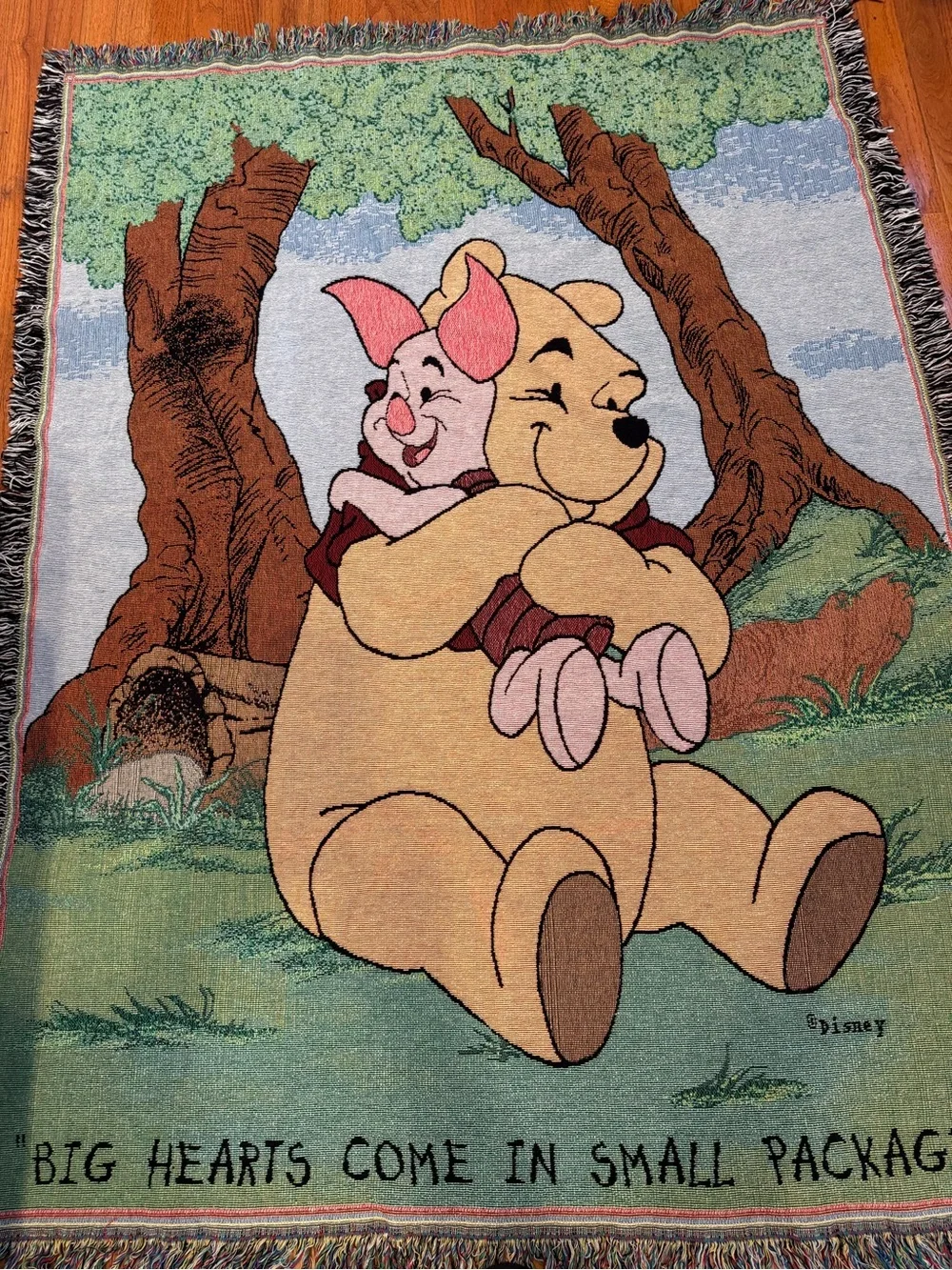 Vintage Disney Winnie The Pooh Piglet Tapestry Woven Throw Blanket